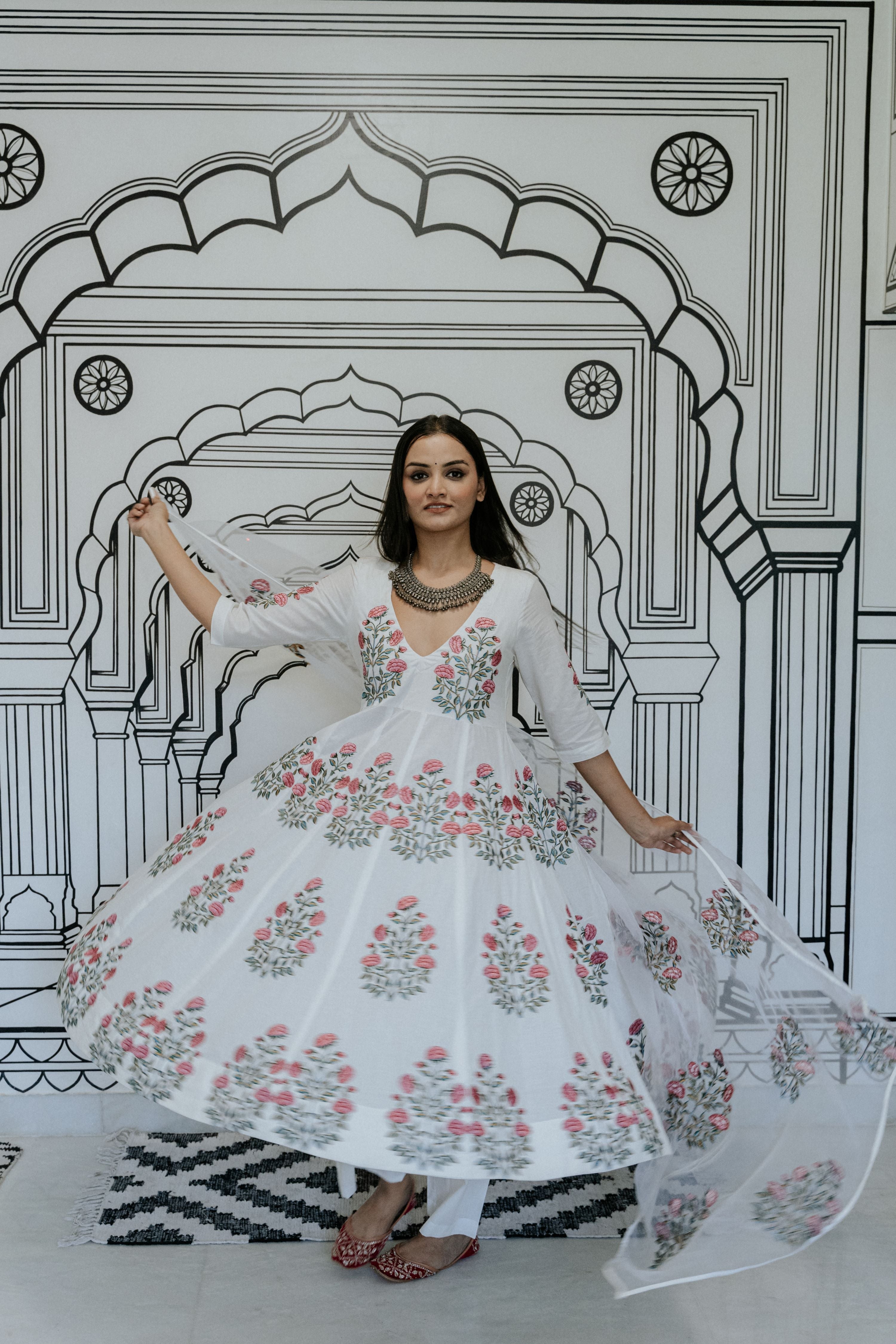 Wafa White Anarkali Set