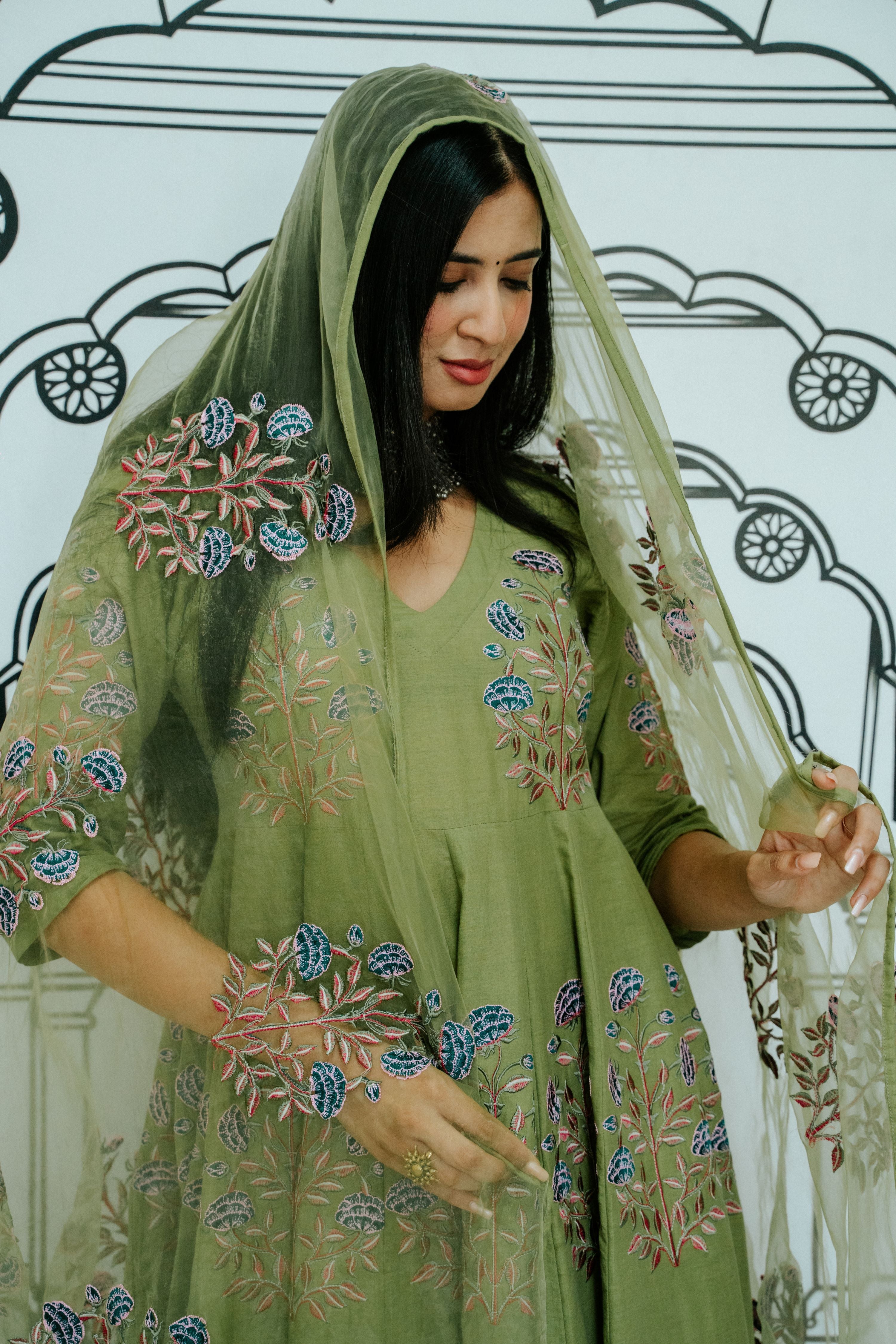 Wafa Green Anarkali Set