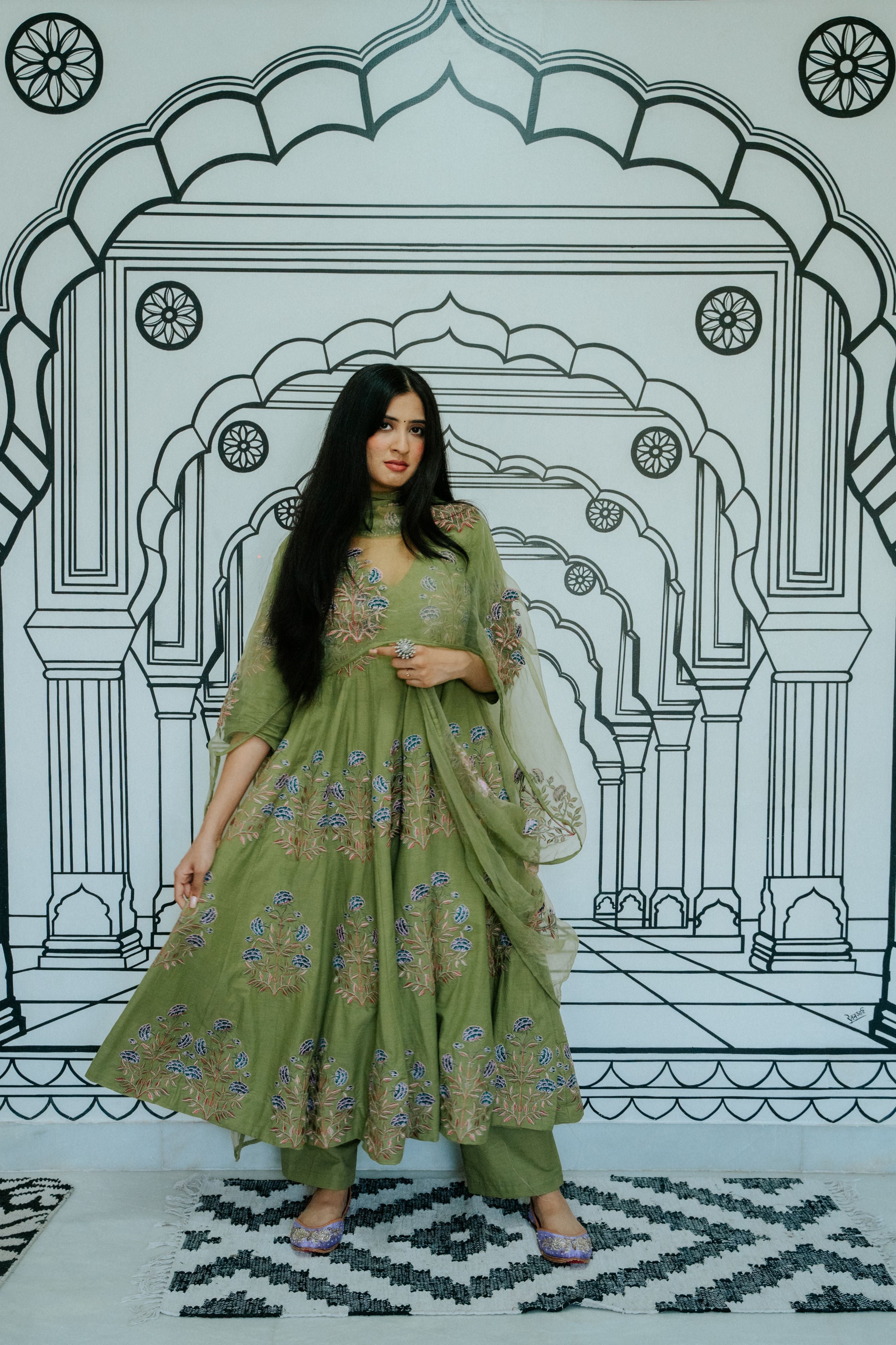 Wafa Green Anarkali Set