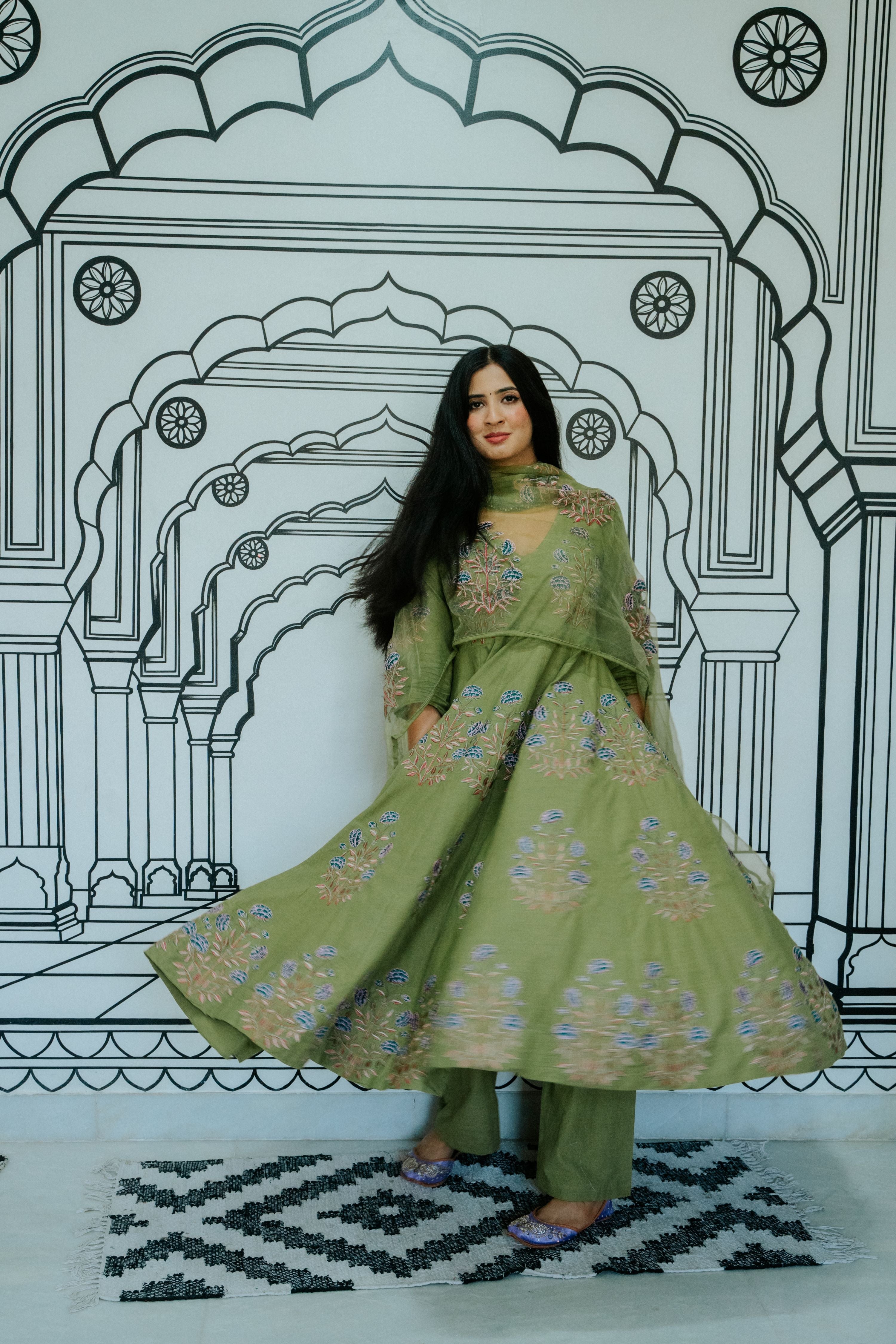 Wafa Green Anarkali Set