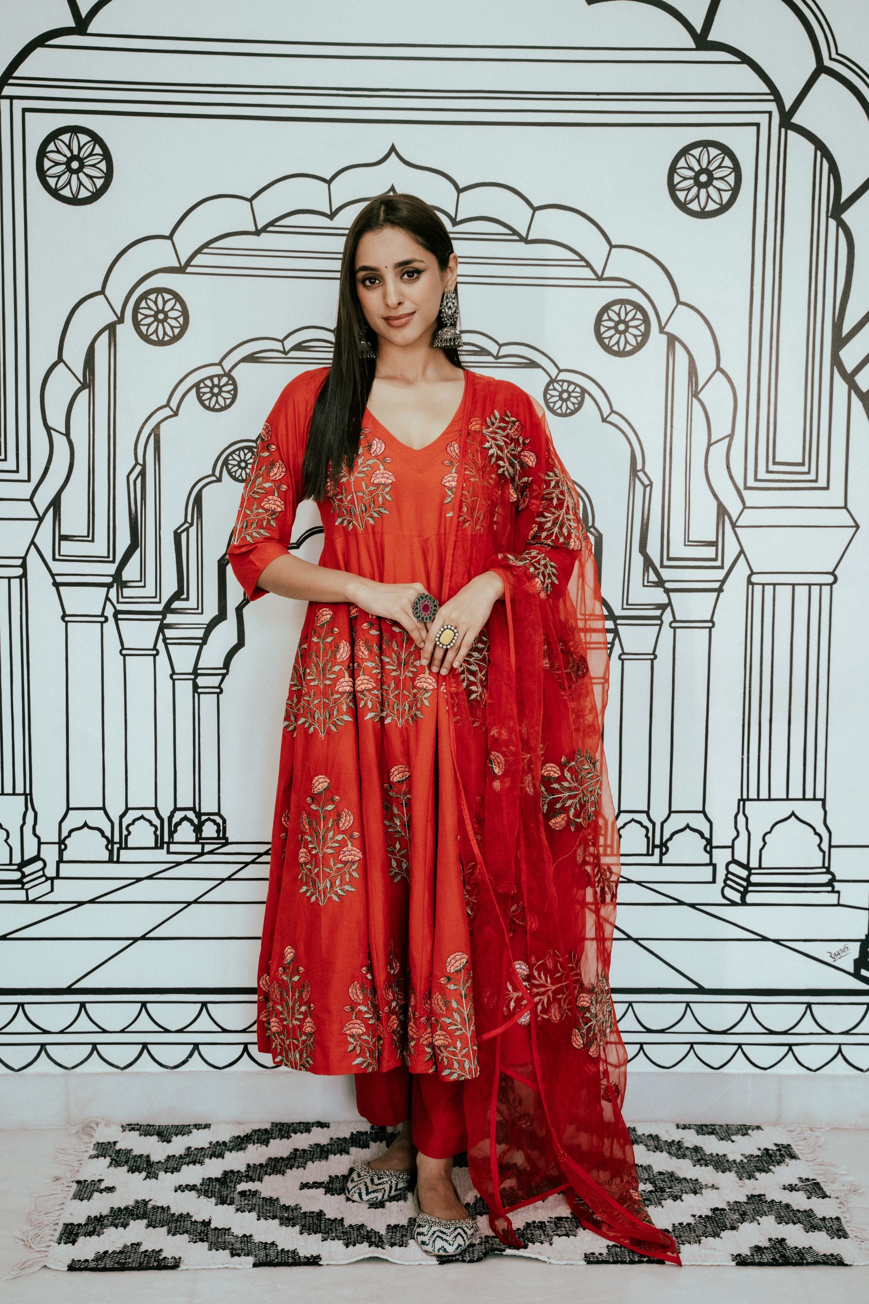 Wafa Red Anarkali Set