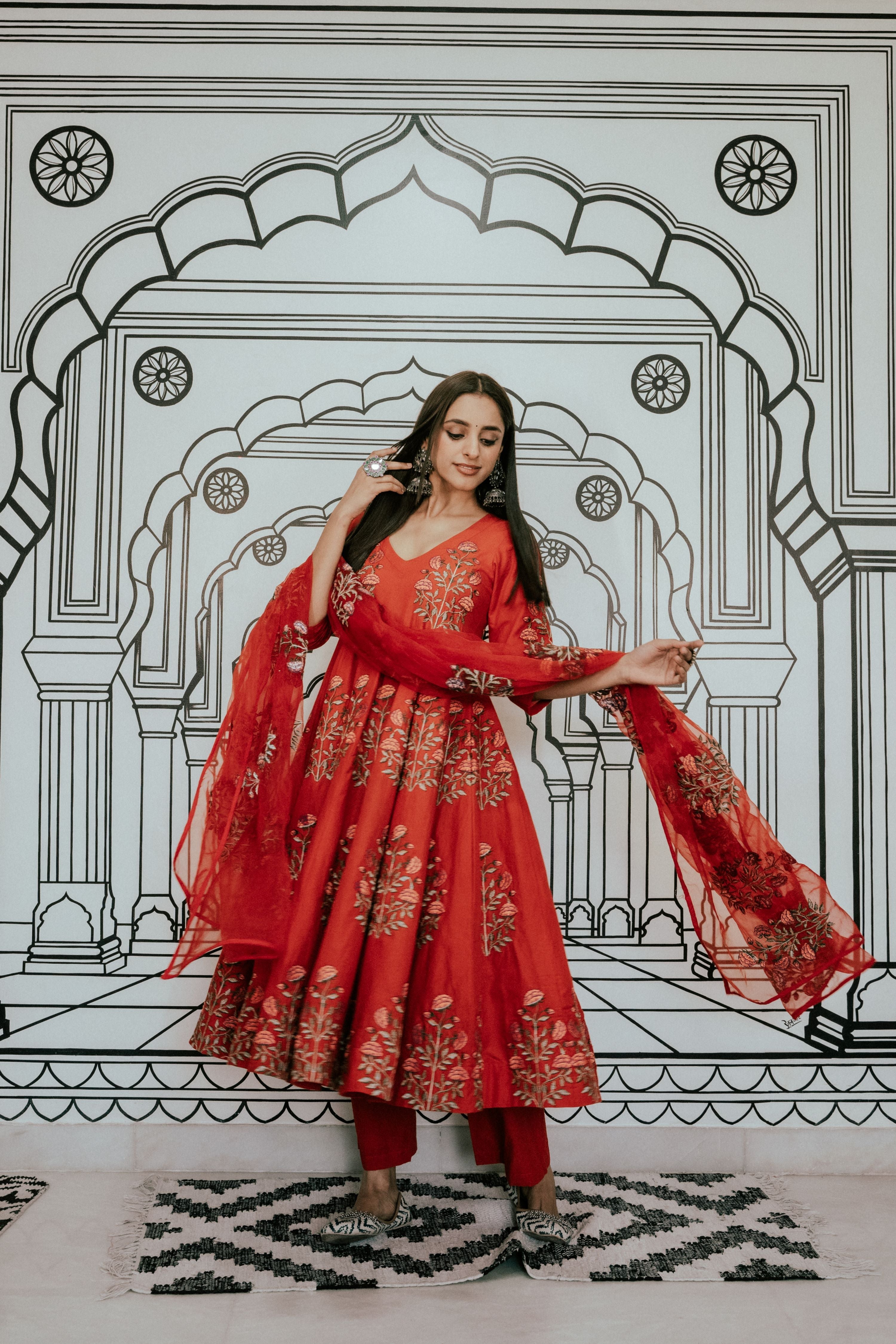 Wafa Red Anarkali Set