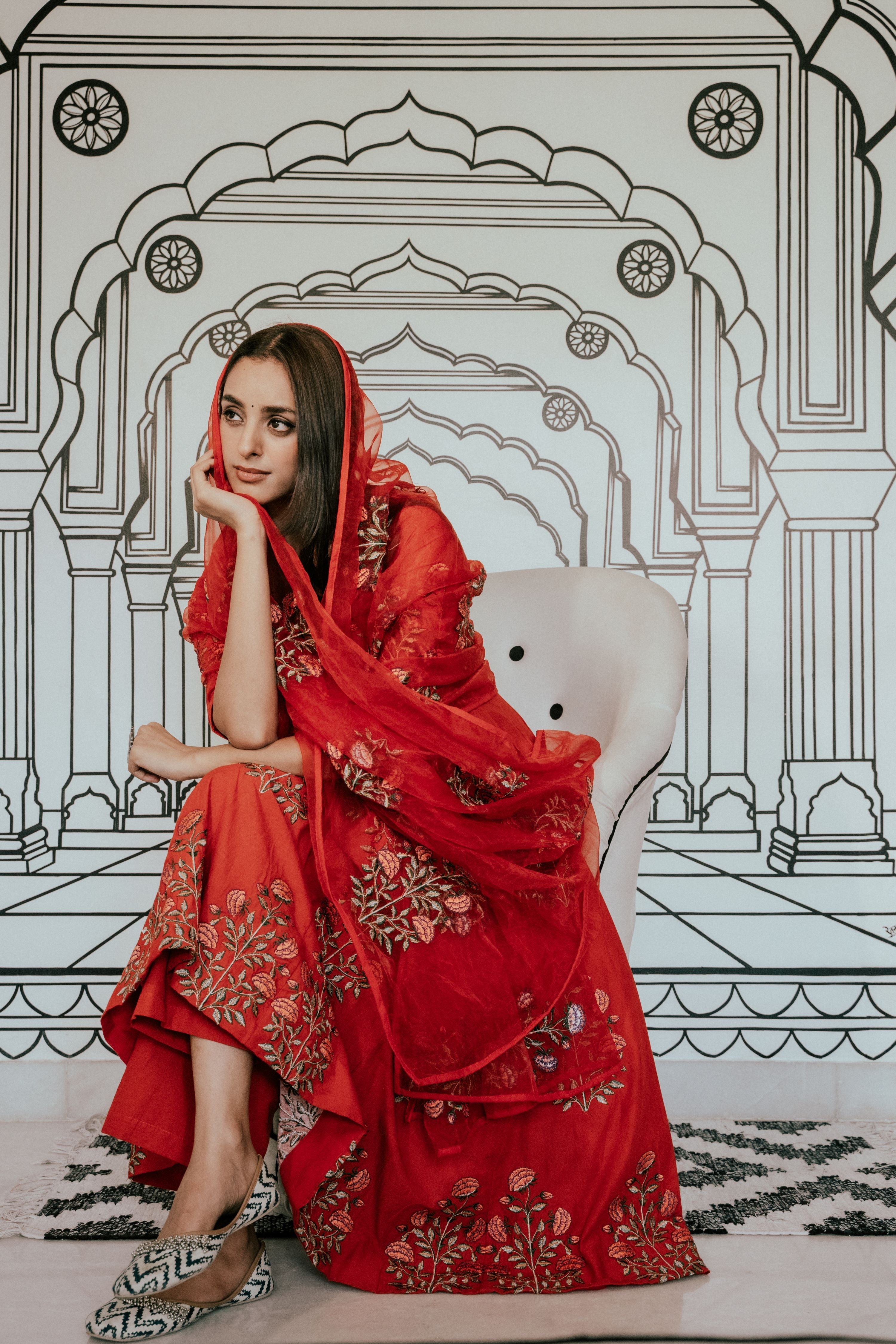 Wafa Red Anarkali Set