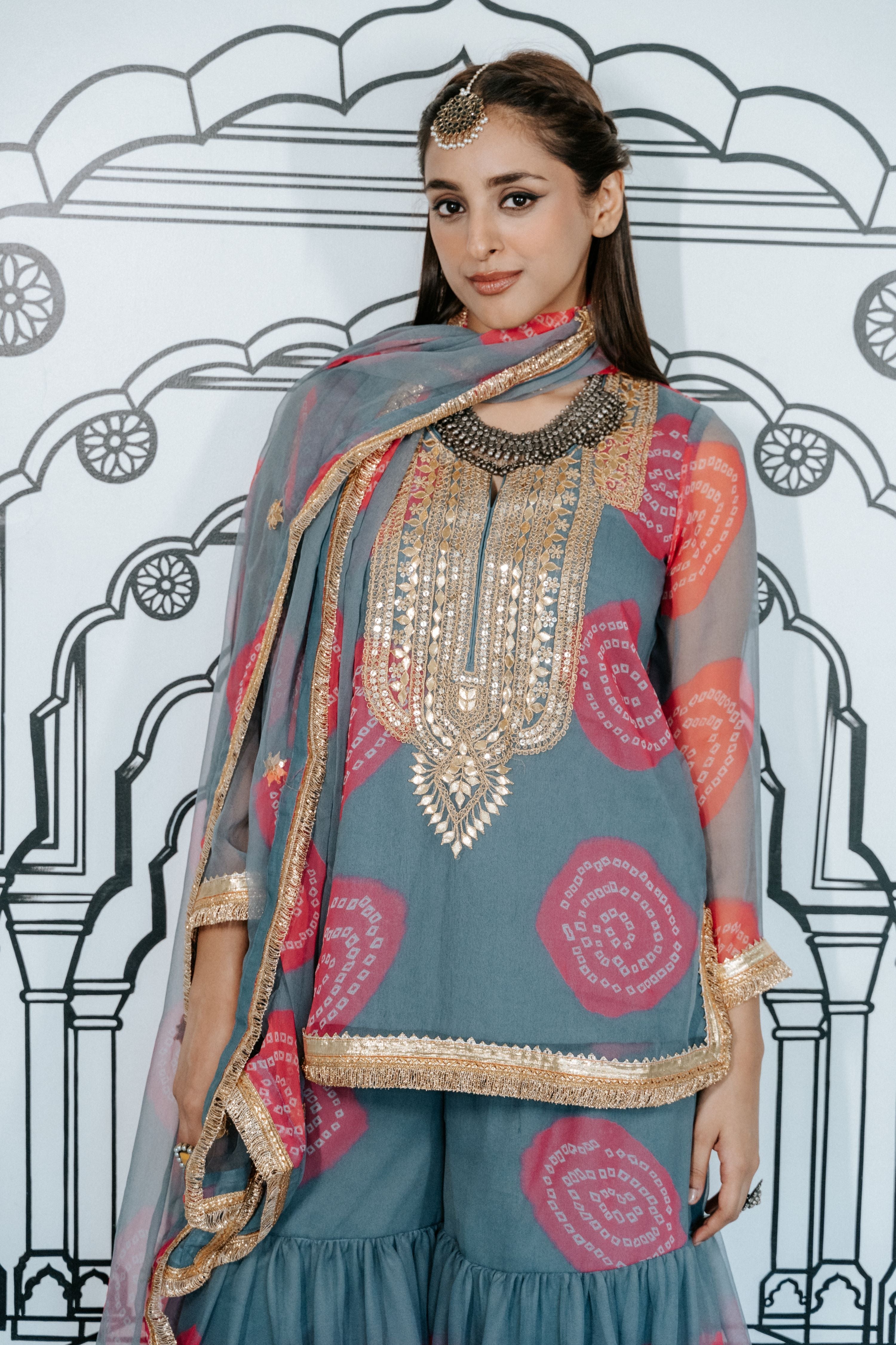 Aksar Grey Sharara Set