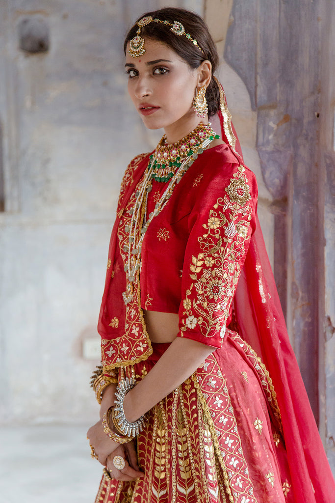 Tulsi Red Lehenga Gulabo Jaipur