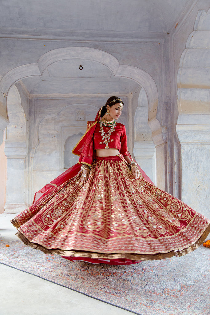 Tulsi Red Lehenga Gulabo Jaipur