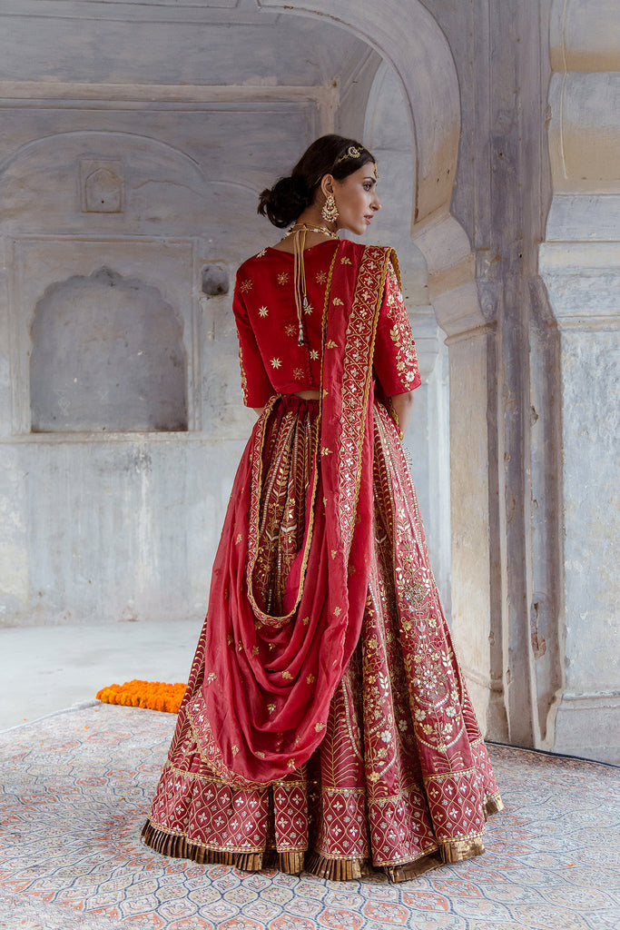 Tulsi Red Lehenga Gulabo Jaipur