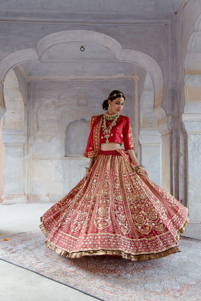 Tulsi Red Lehenga Gulabo Jaipur