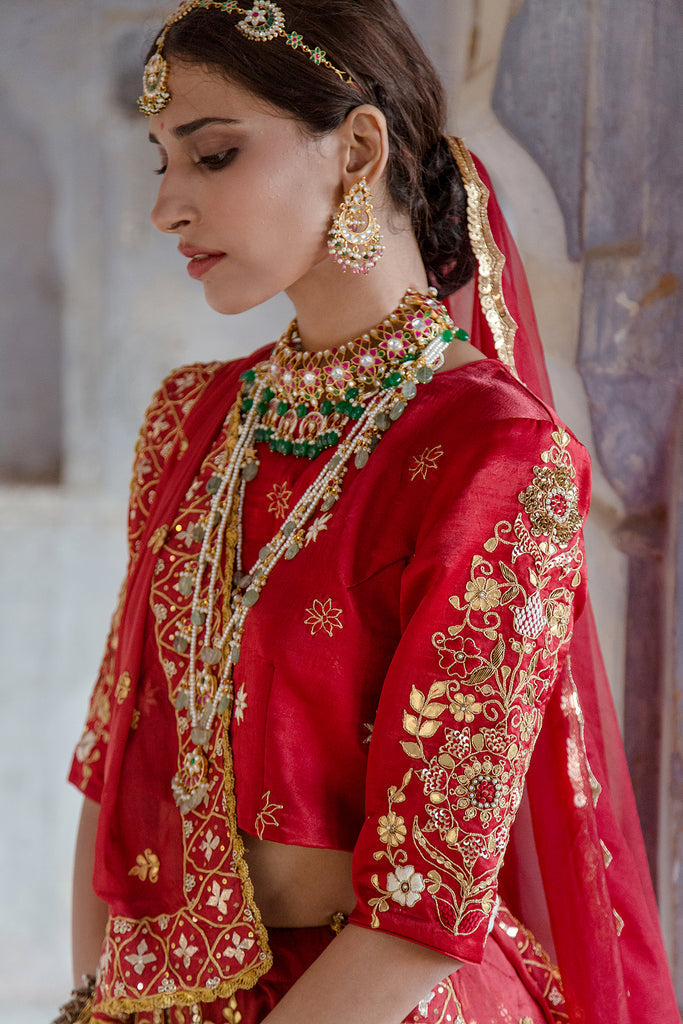 Tulsi Red Lehenga Gulabo Jaipur