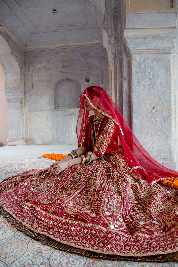 Tulsi Red Lehenga Gulabo Jaipur