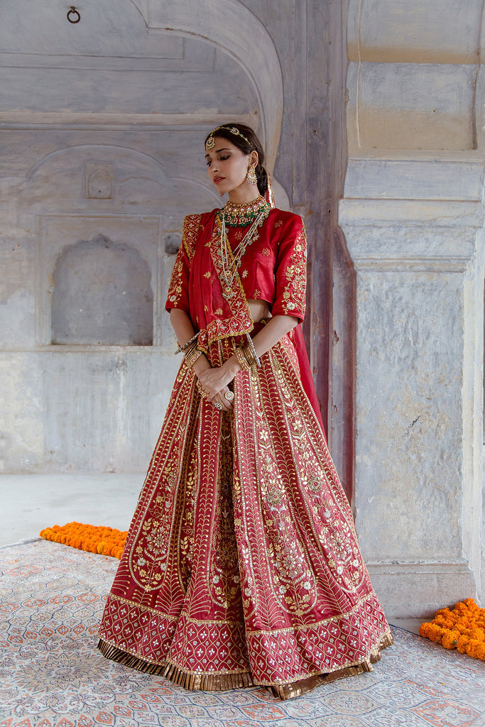 Tulsi Red Lehenga Gulabo Jaipur